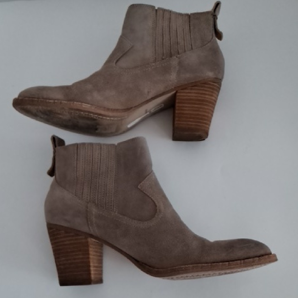 Suede Ankle Bootie in Taupe - Women's Stylish Heel